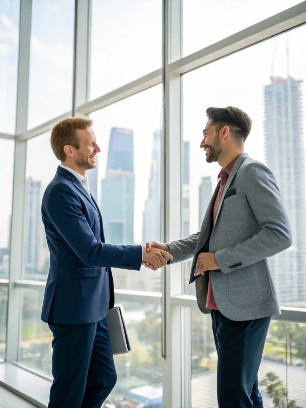 A handshake between a financial advisor and a client in front of the Mexican flag, symbolizing trust and partnership in achieving financial goals.